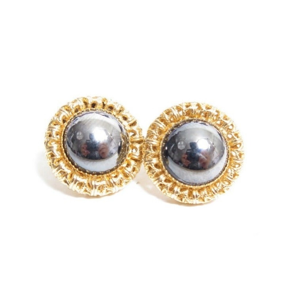 Vintage Gold Filigree Hematite Earrings